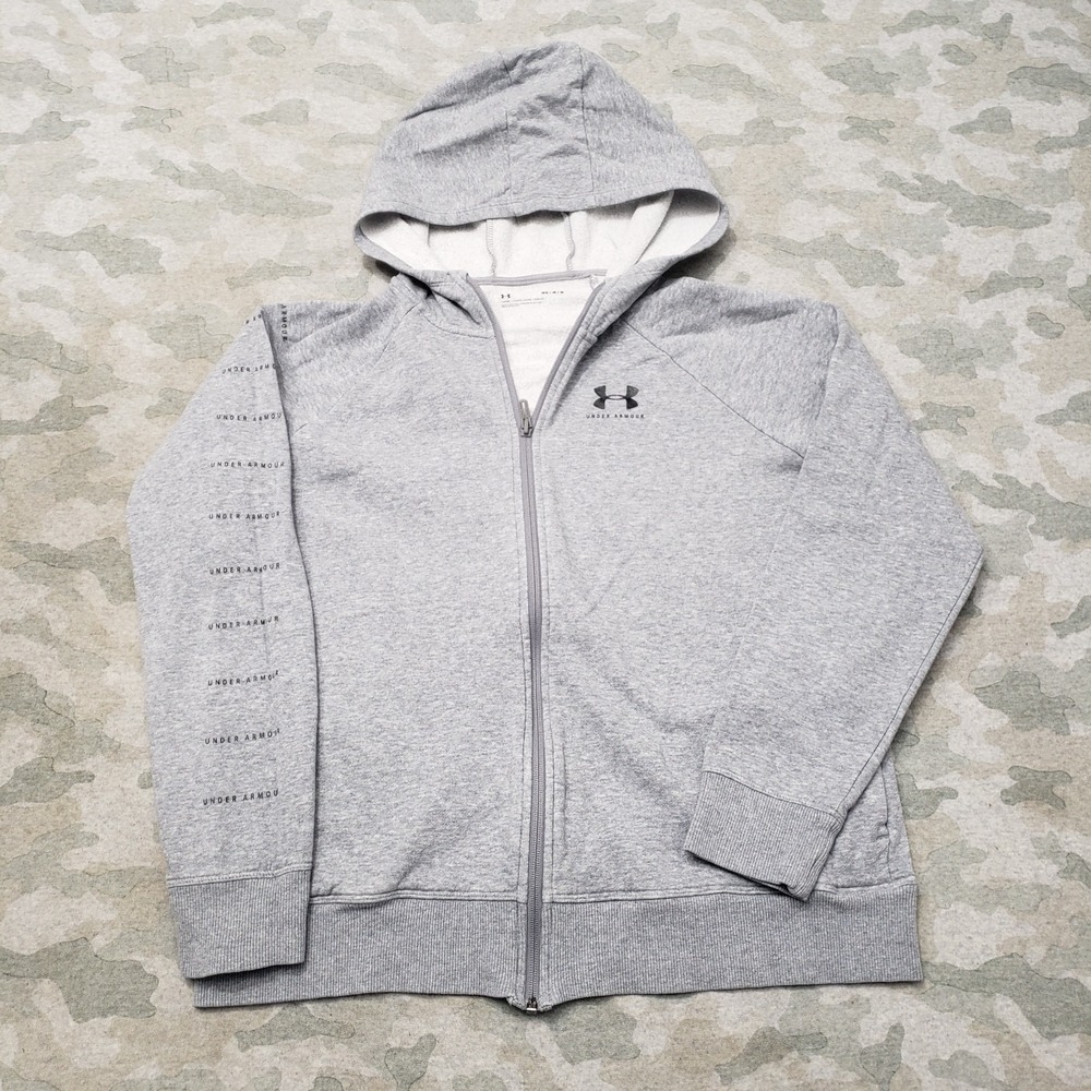 Under Armour Sweatshirt Hoodie Womens Medium Gray Full Zip Loose Long Sleeve